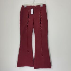 NWT Cider Lace Tie Front Maroon Pants, Size Medium